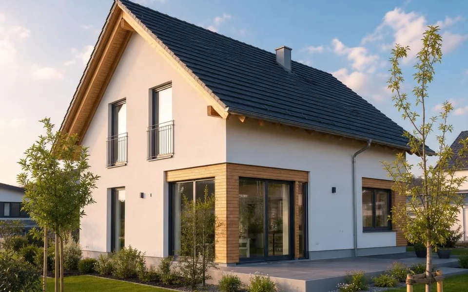 Einfamilienhaus als Fertighaus 2026 mit Garten und Satteldach Einfamilienhaus als Fertighaus 2026 mit Garten und Satteldach