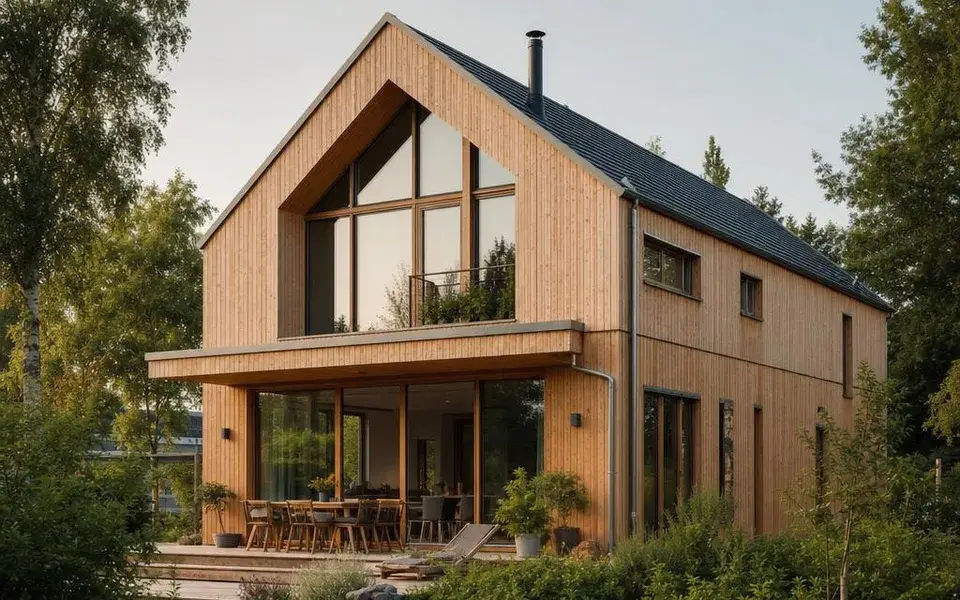 Modernes Holzhaus als Fertighaus 2026 mit Holzfassade Modernes Holzhaus als Fertighaus 2026 mit Holzfassade